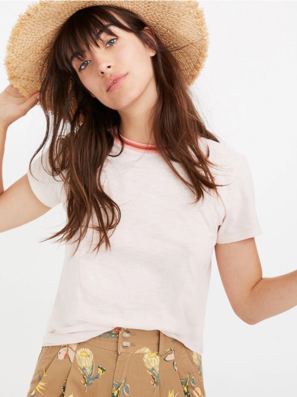 Madewell Whisper Cotton Ringer Tee in Lucid Pink sz S